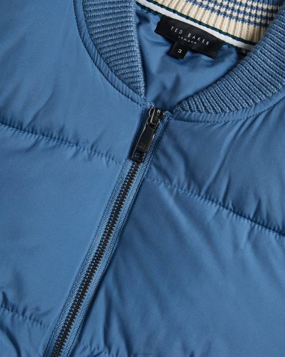 Ted Baker Hommes 60VD1247 vêtements veste zippée ouatée à manches longues spores bleu moyen